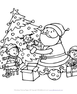 santa and elves coloring page