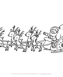 santa flying in sleigh coloring page