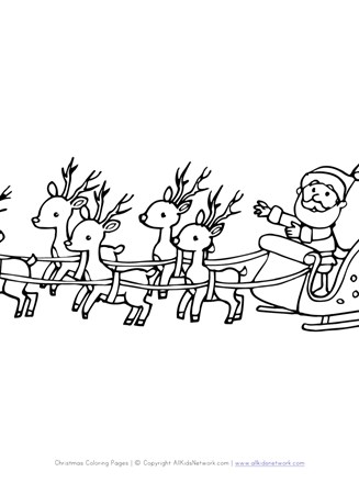 Santa Flying In Sleigh Coloring Page All Kids Network