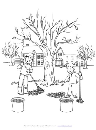 Raking Leaves Coloring Pages