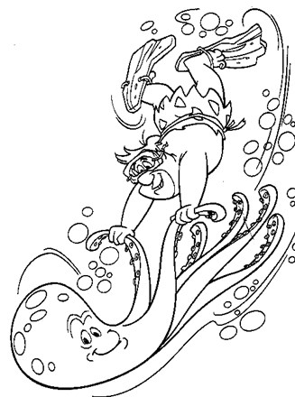 flintstones barney with octopus coloring page