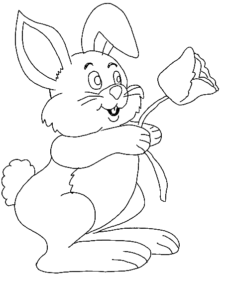 Printable Easter Bunnies And Flowers Coloring Page 6