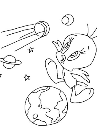 looney tunes coloring page tweety in space all kids network