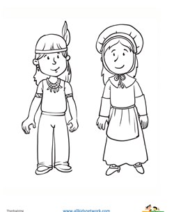 Pilgrim and Indian Coloring Page