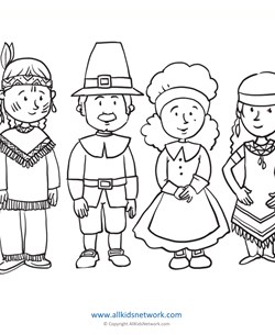 Pilgrims and Indians Coloring Page