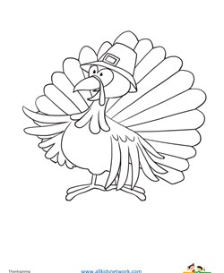 Turkey with Pilgrim Hat Coloring Page