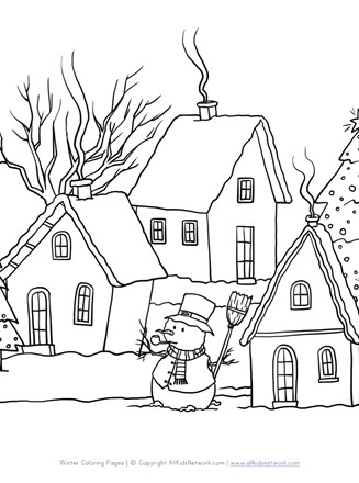 simple winter scene coloring pages