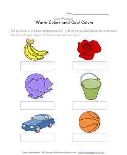 warm and cool colors worksheet