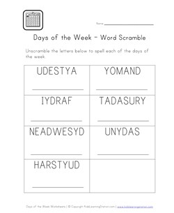 days of the week word scramble
