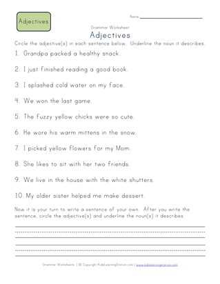 Second Grade Adjective Worksheets All Kids Network