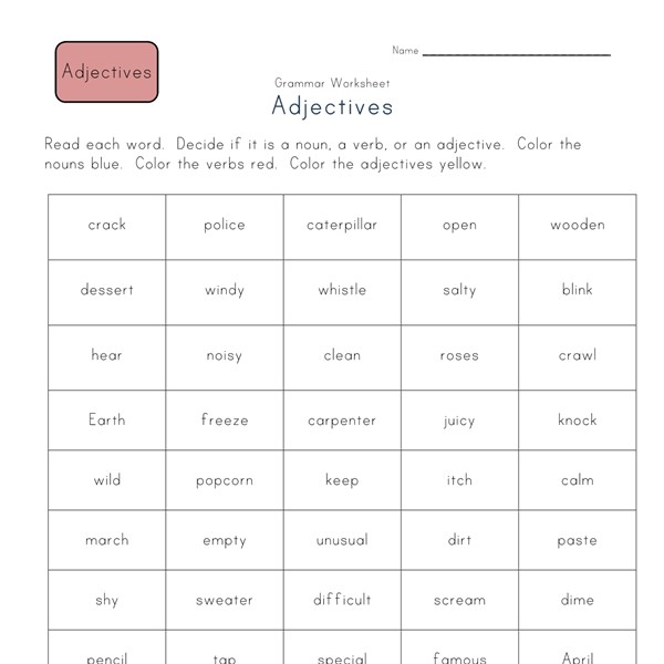 3rd Grade Adjectives Worksheet