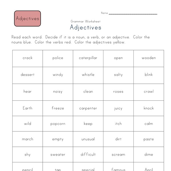 Color The Adjectives Worksheet All Kids Network