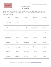 Color the Adverbs, Verbs and Nouns Worksheet | All Kids Network
