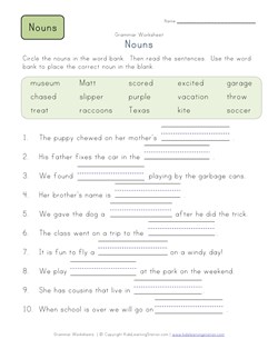 2nd grade noun recognition worksheet