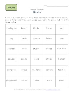 2nd grade identify nouns worksheet