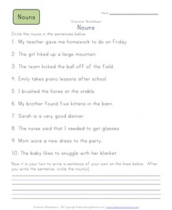 2nd grade nouns worksheet