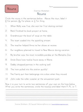 Person, Place or Thing Worksheet 1 | All Kids Network