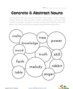 concrete and abstract nouns worksheet