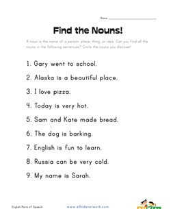 find the nouns worksheet