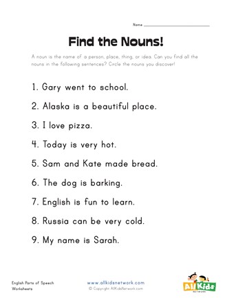 Find The Nouns Worksheet All Kids Network