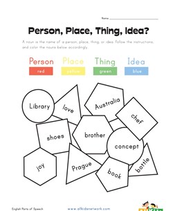 person, place, thing or idea worksheet