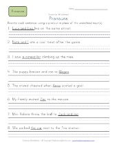 Rewrite Sentences with Pronouns - 3rd Grade Pronoun Worksheet 3 | All ...