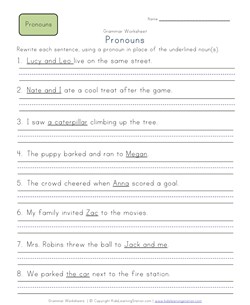 2nd grade pronouns in sentences worksheet