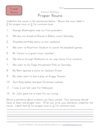 Proper Nouns Worksheet All Kids Network