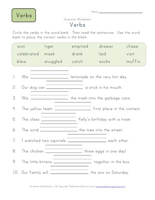 Second Grade Verb Worksheets All Kids Network