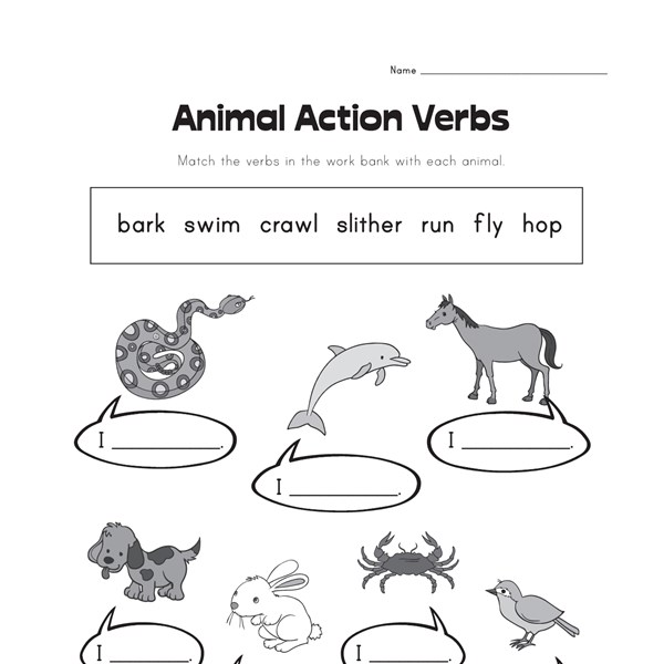 Animal Action Verbs Worksheet All Kids Network