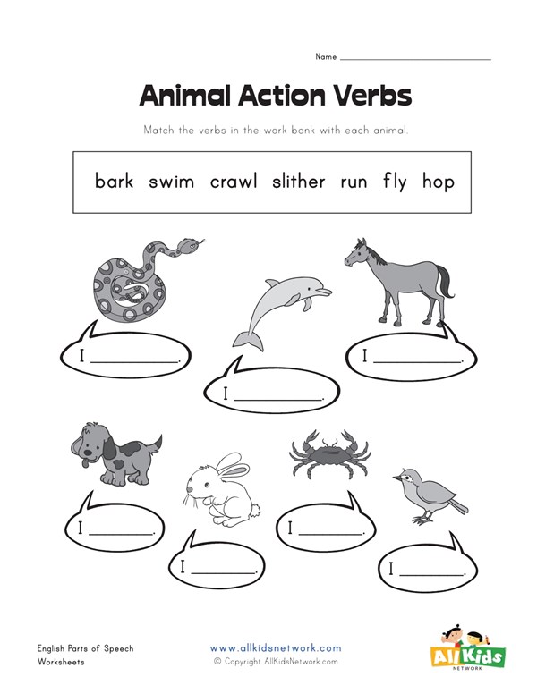 animal action verbs worksheet all kids network actions verbs