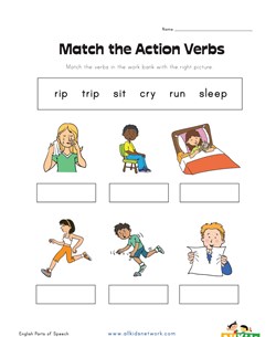 matching action verbs worksheet