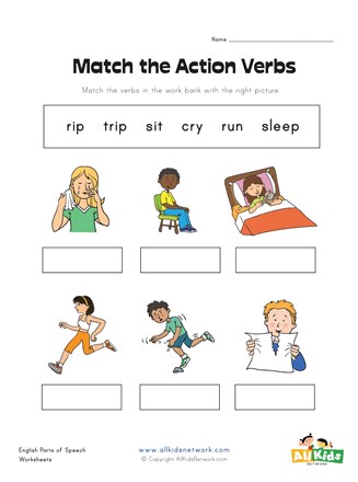matching action verbs worksheet