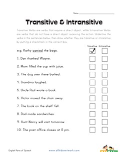 transitive intransitive verbs worksheet