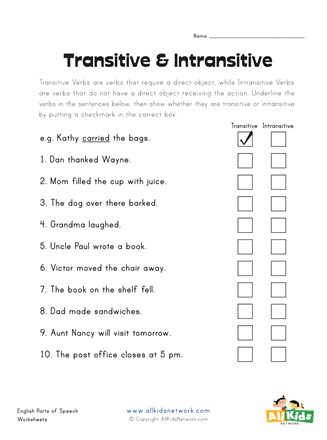 Transitive and Intransitive Verbs Worksheet | All Kids Network
