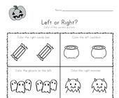 halloween reading worksheets for kindergarten Halloween Left and Right Worksheet