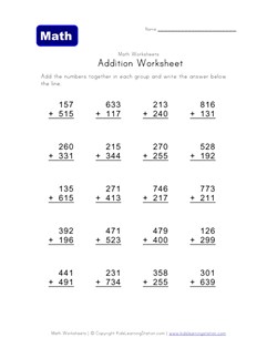 3 digit addition worksheet