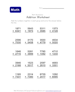 four digit addition worksheet