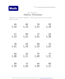 addition worksheet without carrying 1