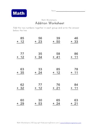 addition worksheet without regrouping 4