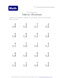 single digit addition worksheet 5
