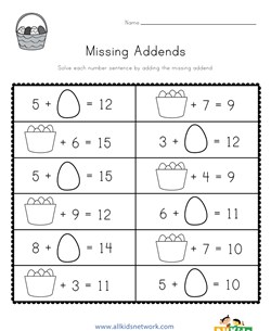 Easter Missing Addends Worksheet