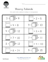 Missing Addends Worksheets | All Kids Network