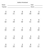 Addition Worksheet With First Addend with 1 Digit, Second Addend with 1 Digit, No Regrouping