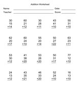 Addition Worksheet With First Addend with 2 Digits, Second Addend with 2 Digits, Third Addend with 2 Digits, No Regrouping
