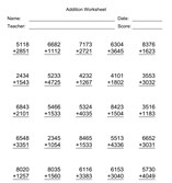 Addition Worksheet With First Addend with 4 Digits, Second Addend with 4 Digits, No Regrouping