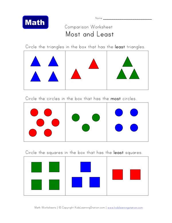 most least comparison worksheet two all kids network