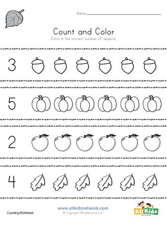 Fall Count and Color Worksheet | All Kids Network