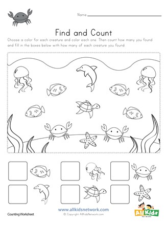 Ocean Find and Count Worksheet | All Kids Network