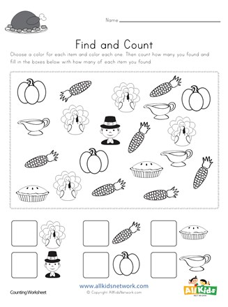 Thanksgiving Find and Count Worksheet | All Kids Network